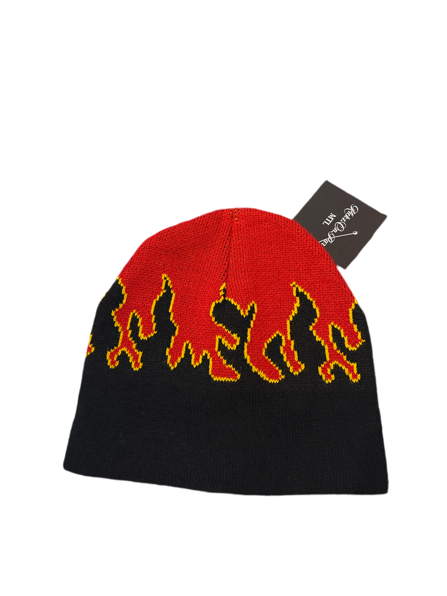 FLAME ON FLEECE BEANIE CAP, Black Red