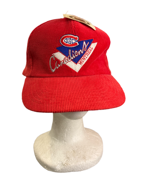 VINTAGE MONTREAL CANADIENS SCRIPT CCM NHL CORDUROY SNAPBACK HAT