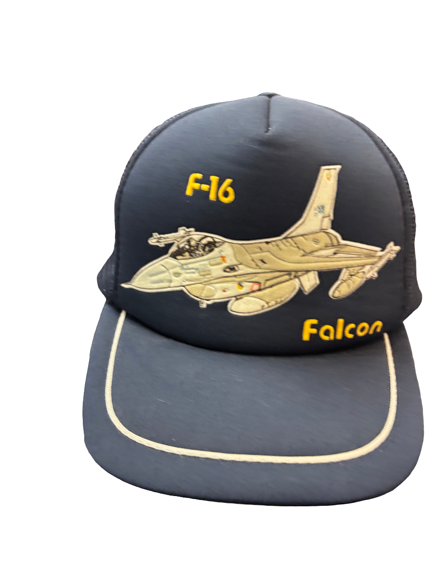 Vintage 80s F-16 Fighting Falcon Trucker Hat Navy Mesh