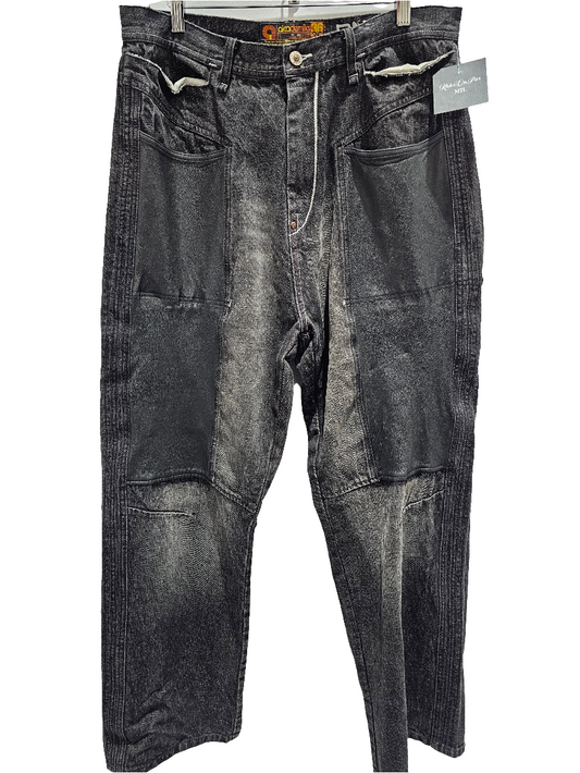 Akdmks y2k washed black leather pocket baggy denim jeans