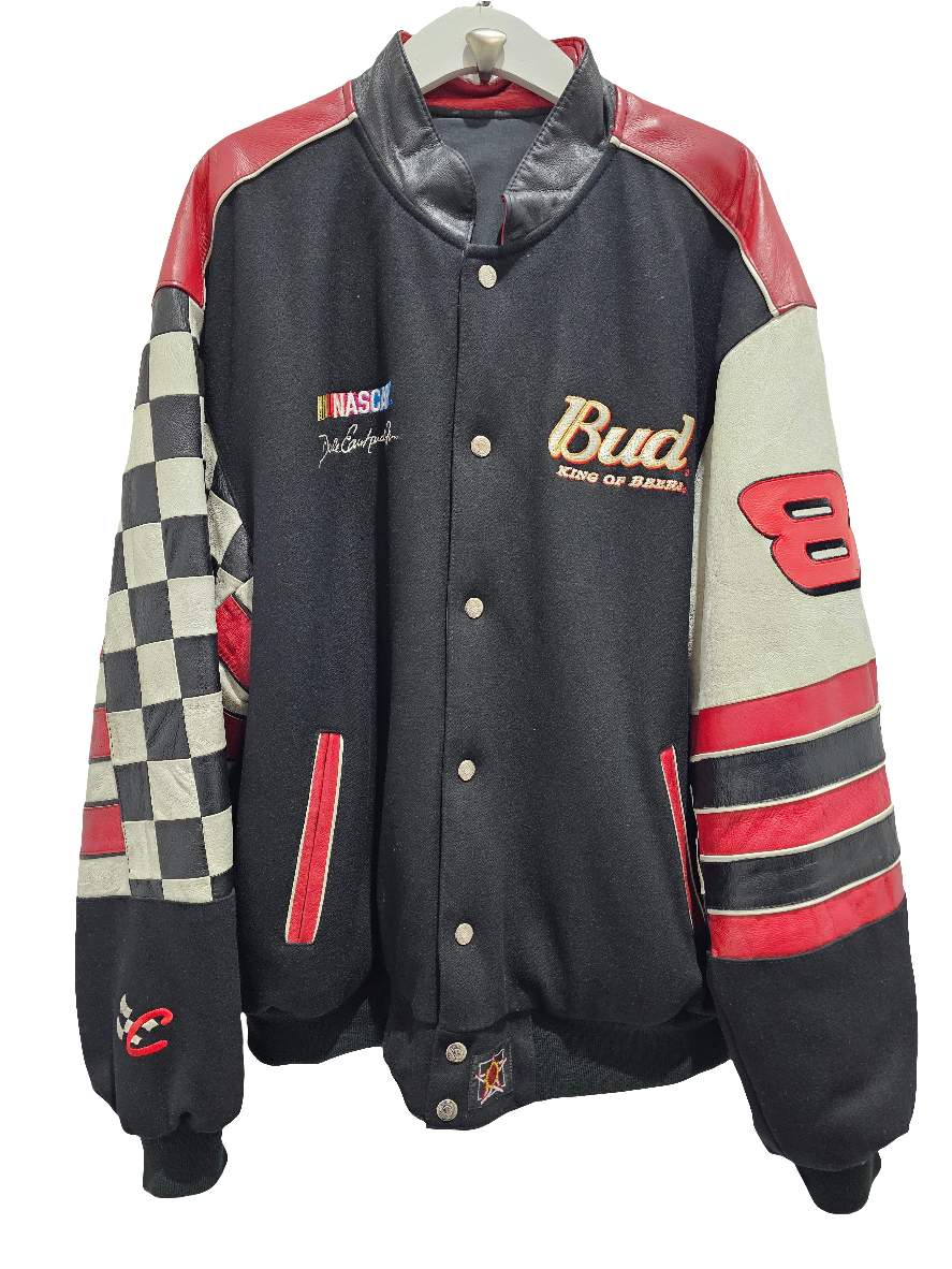 Chase Authentics Nascar Dale Earnhardt Jt Bud king of beers button reversible wool leather jacket