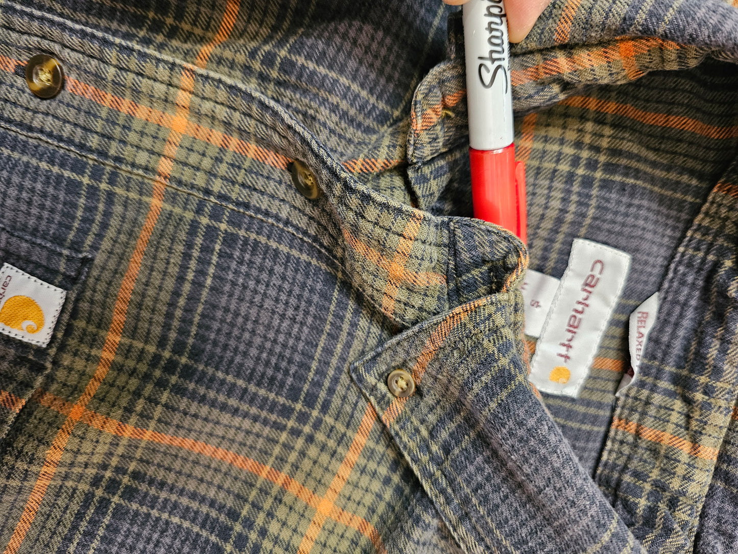 Carhartt orange plaid buttons down pocket longsleeve