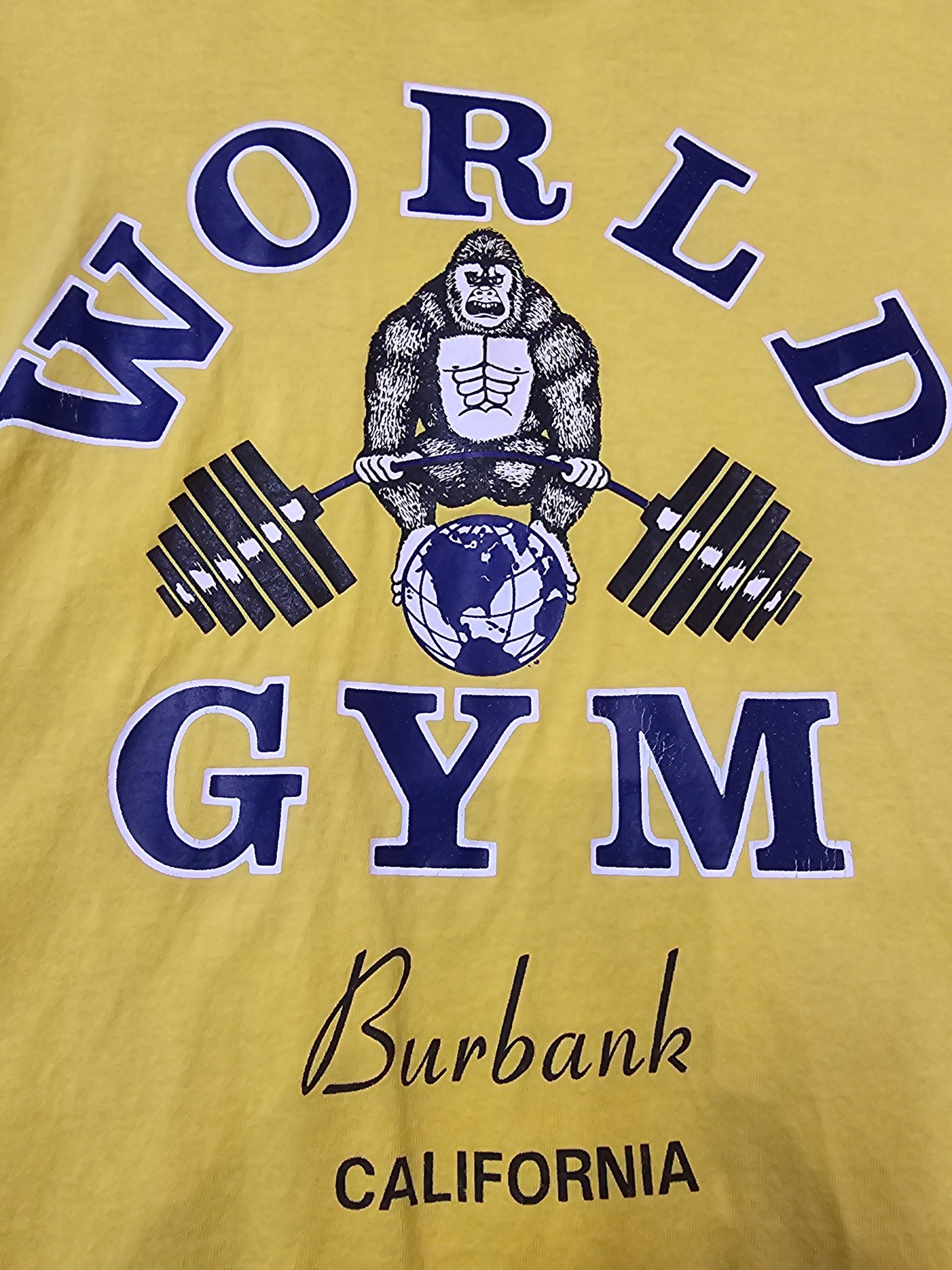 Vintage World Gym Burbank California Gold Yellow Tshirt