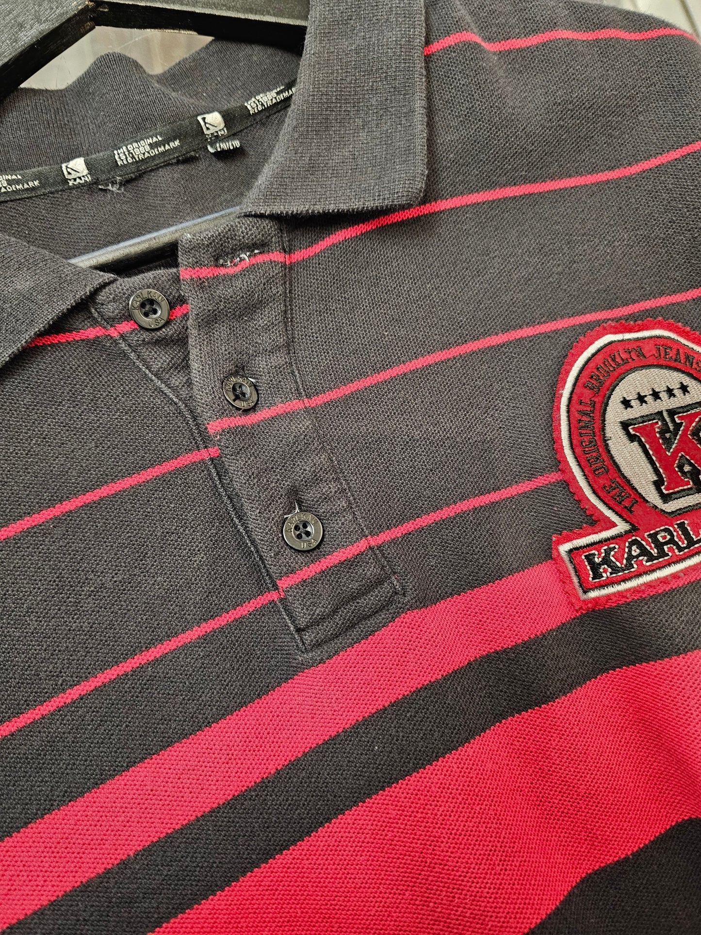 Karl Kani Y2K Striped Black Red Buttons Polo Tshirt