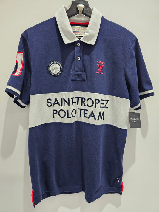 Saint Tropez Polo Team White Navy Buttons Polo Tshirt