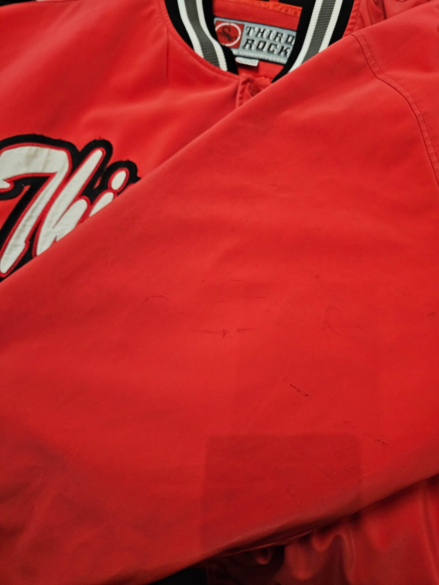 Third Rock 03 Y2k buttons satin red heavy bomber jacket