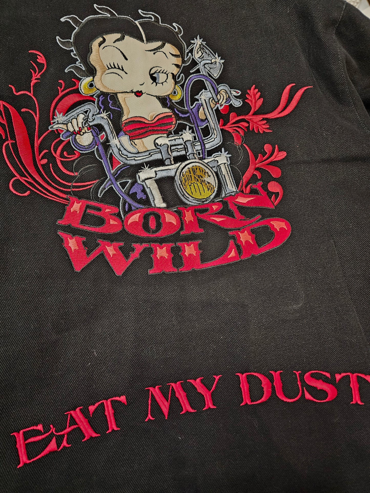 JH design betty boop born wild eat my dust zip up jacket