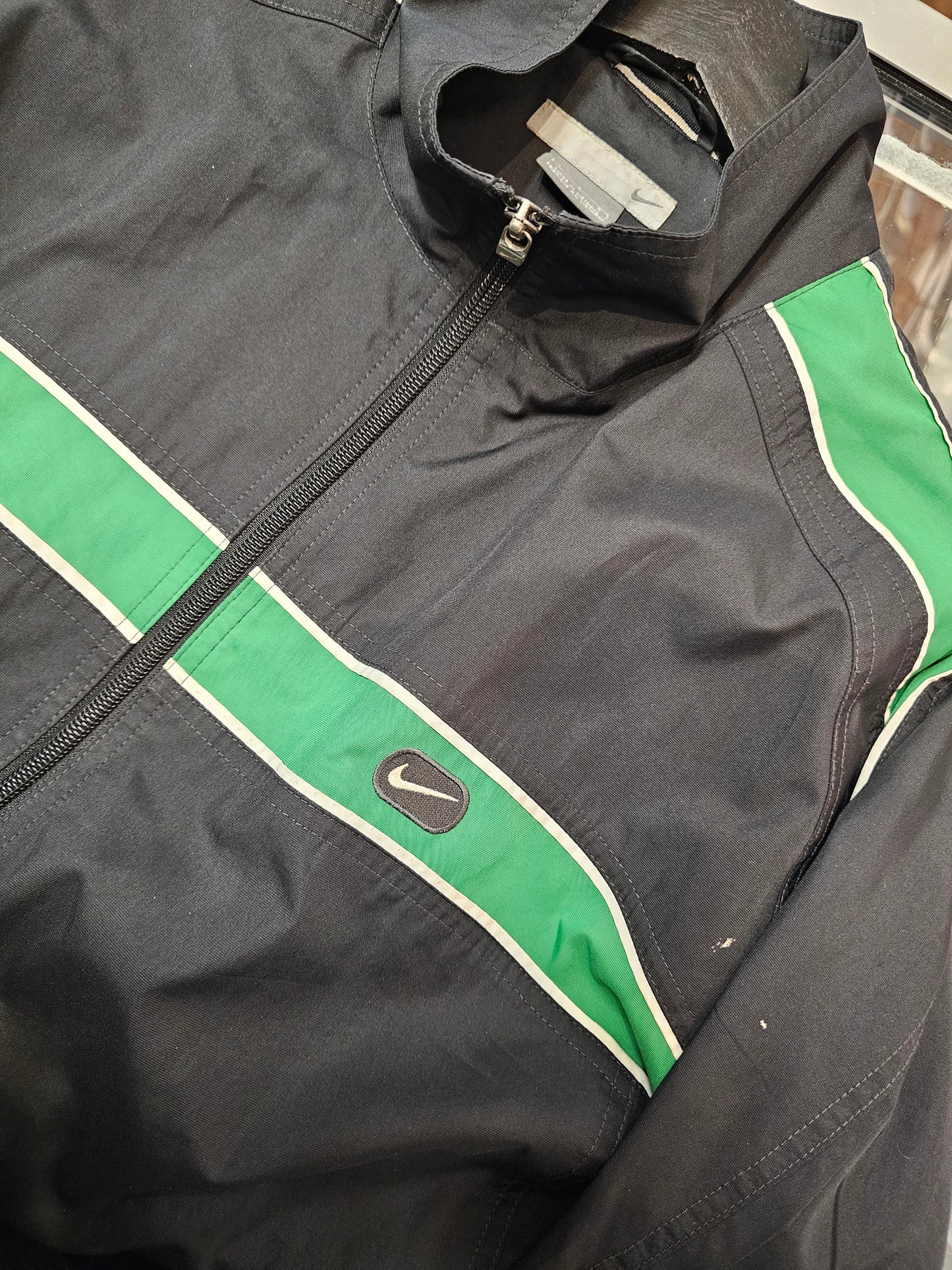 Vintage Nike Swoosh Black/Green Zipup Track Jacket