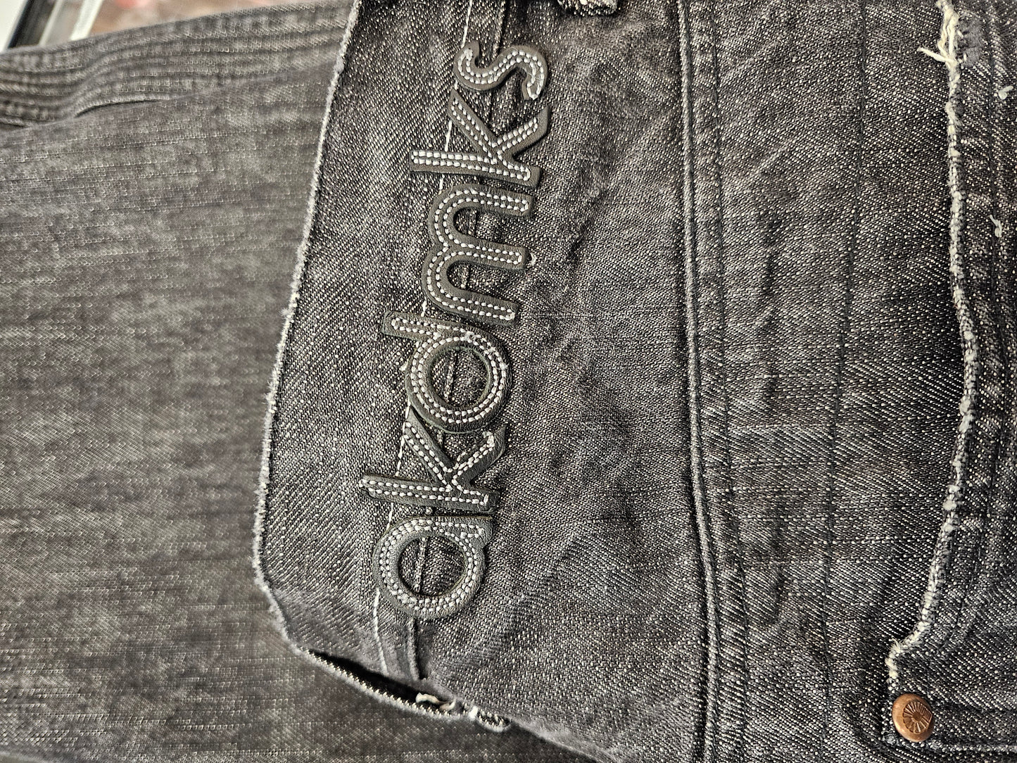 Akdmks y2k washed black leather pocket baggy denim jeans