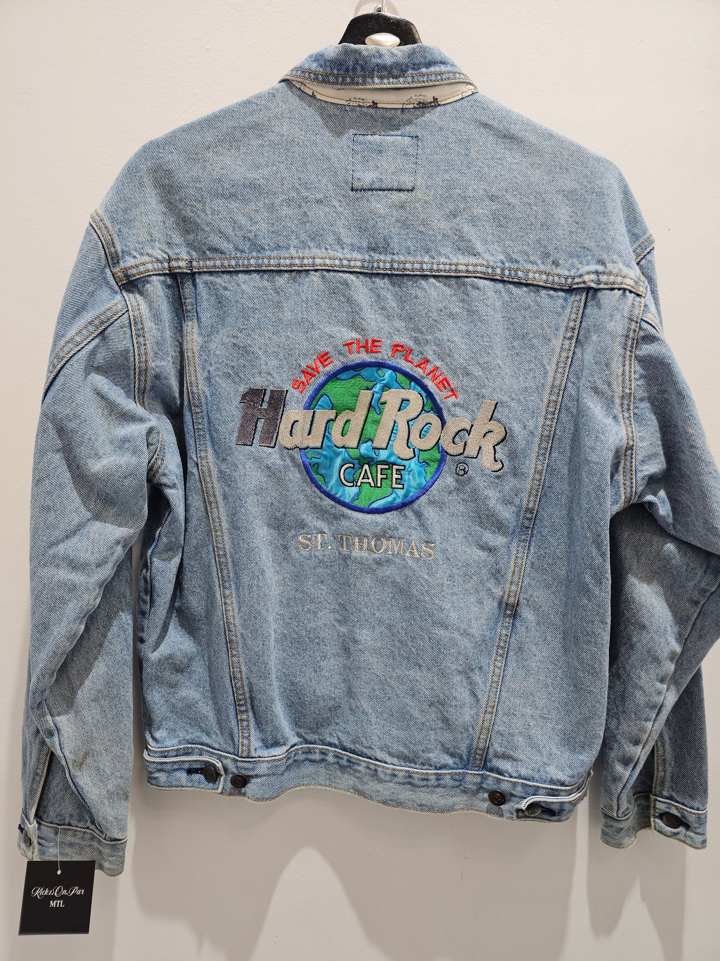 Vintage Hard rock cafe save the planet st.thomas washed denim jacket