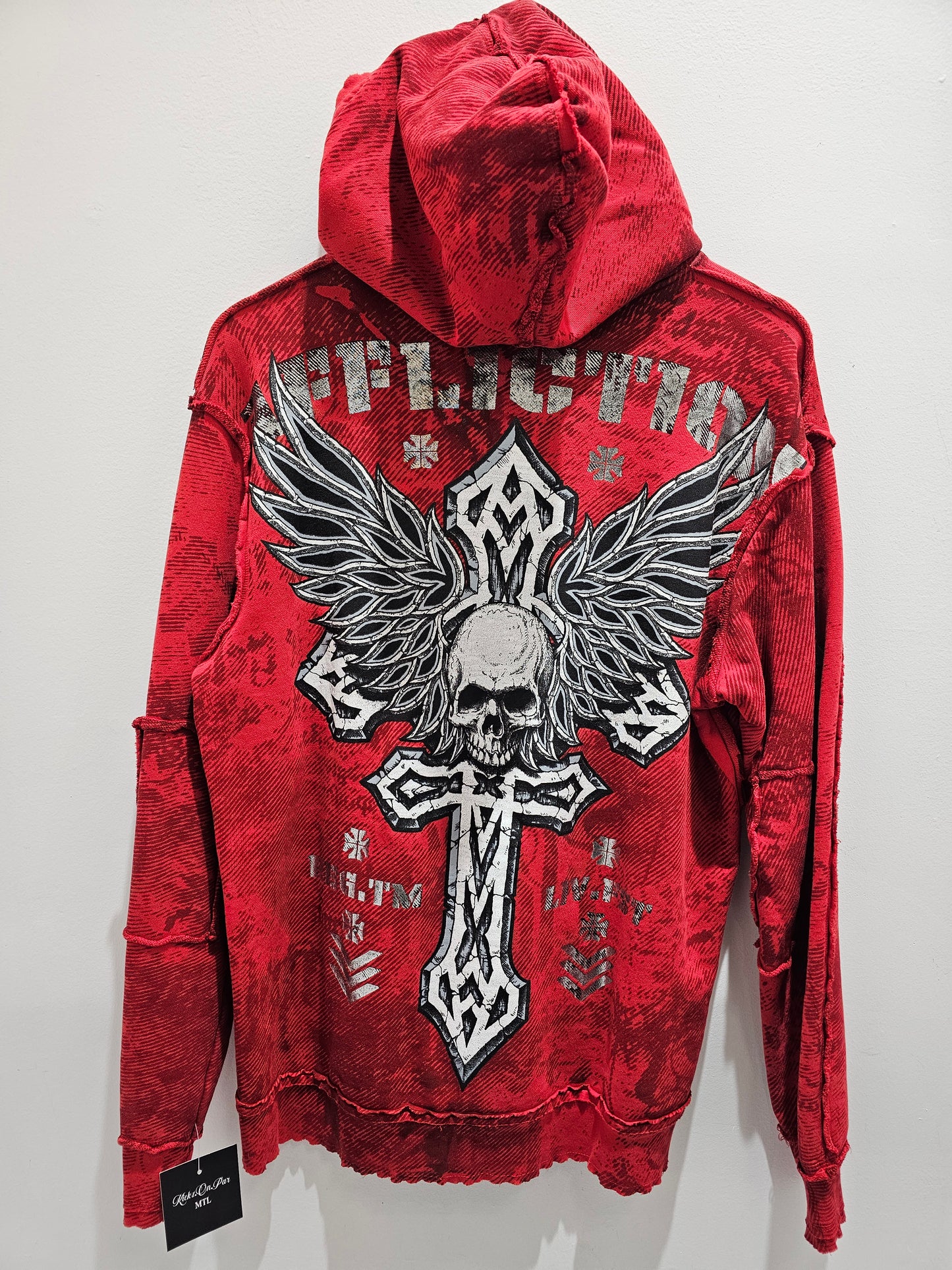 Affliction distressed styled red pullover hoodie