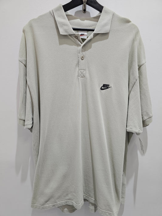 Vintage 90s Nike Swoosh Buttons Beige Polo Tshirt