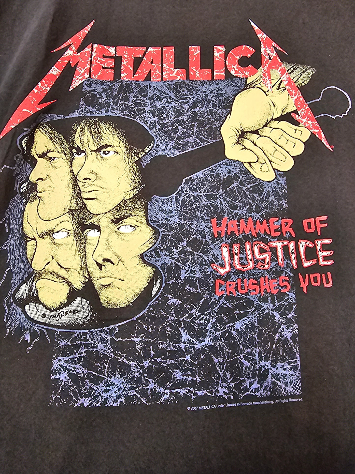 Metallic 2007 hammer of justice crushes you and justice for all black tshirt