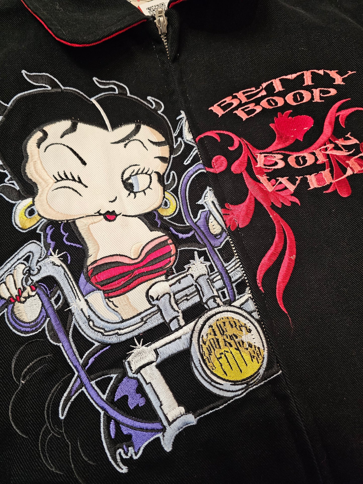 JH design betty boop born wild eat my dust zip up jacket