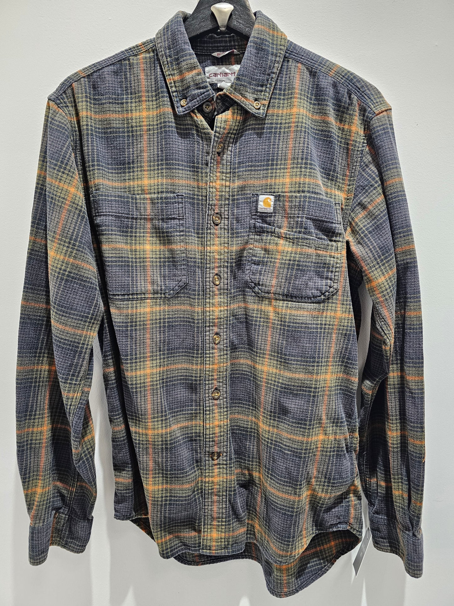 Carhartt orange plaid buttons down pocket longsleeve