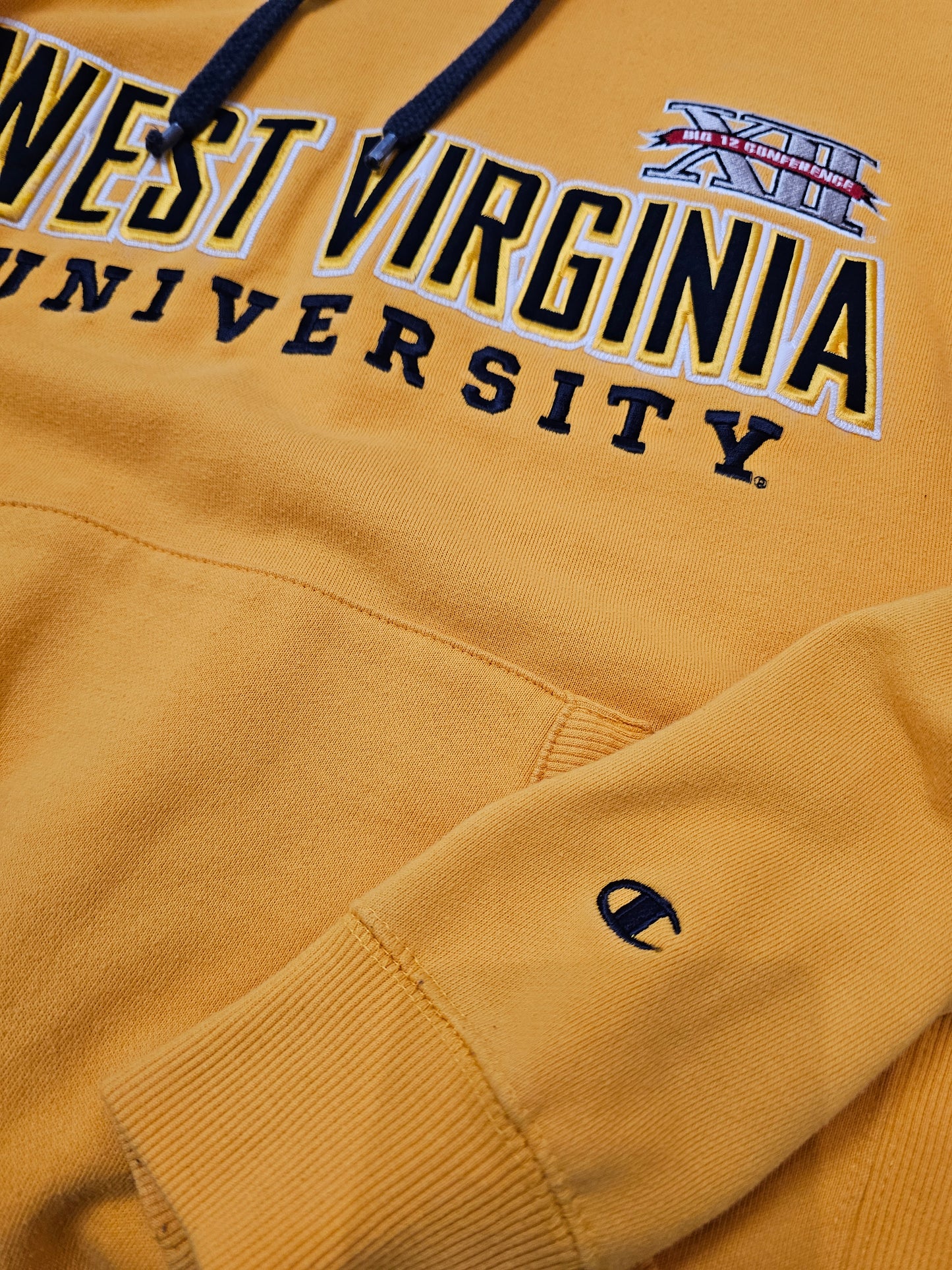 Champion West Virginia University yellow pullover hoodie