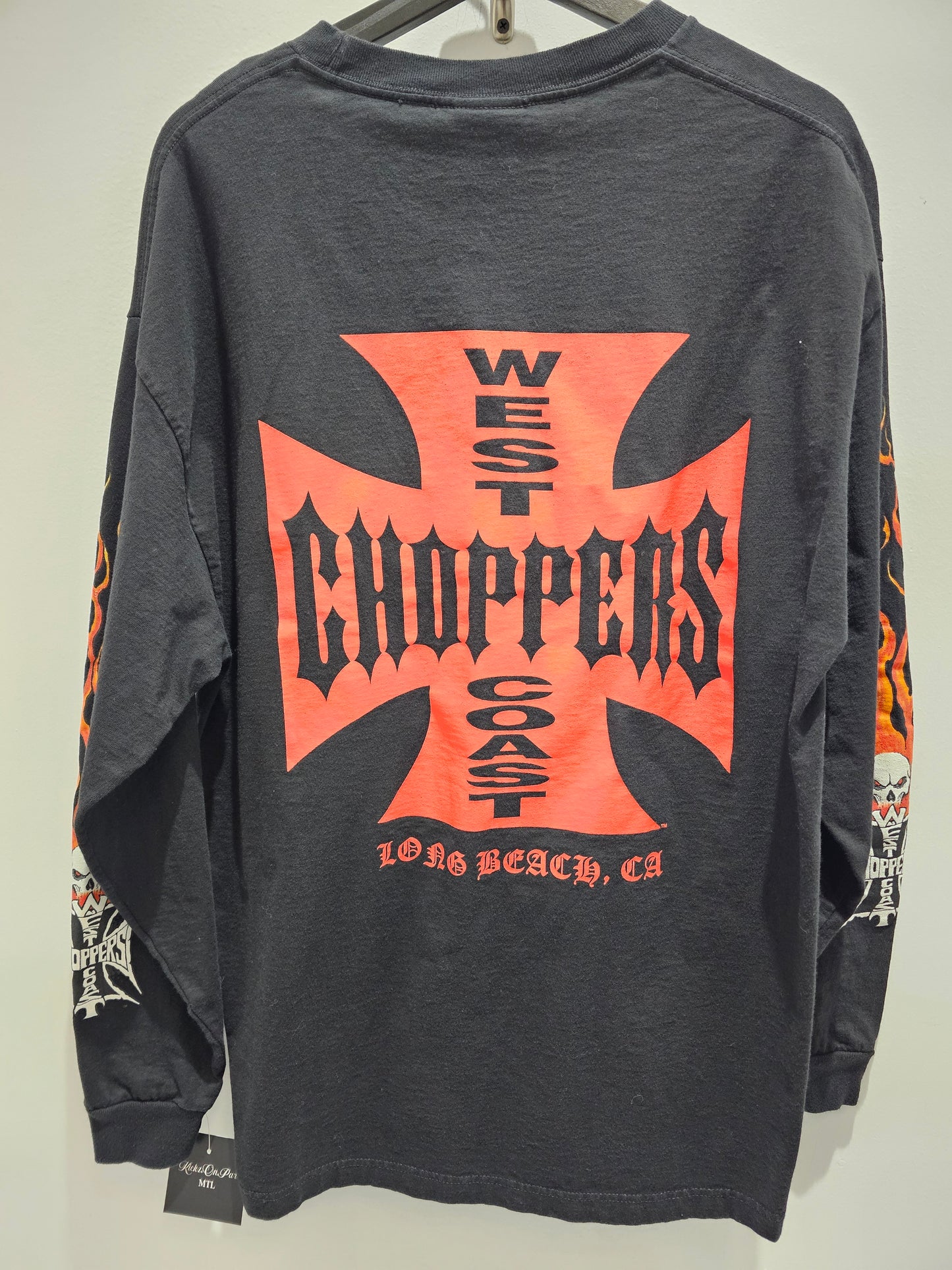 Vintage 2003 West Coast Choppers Long beach skull flame black longsleeve