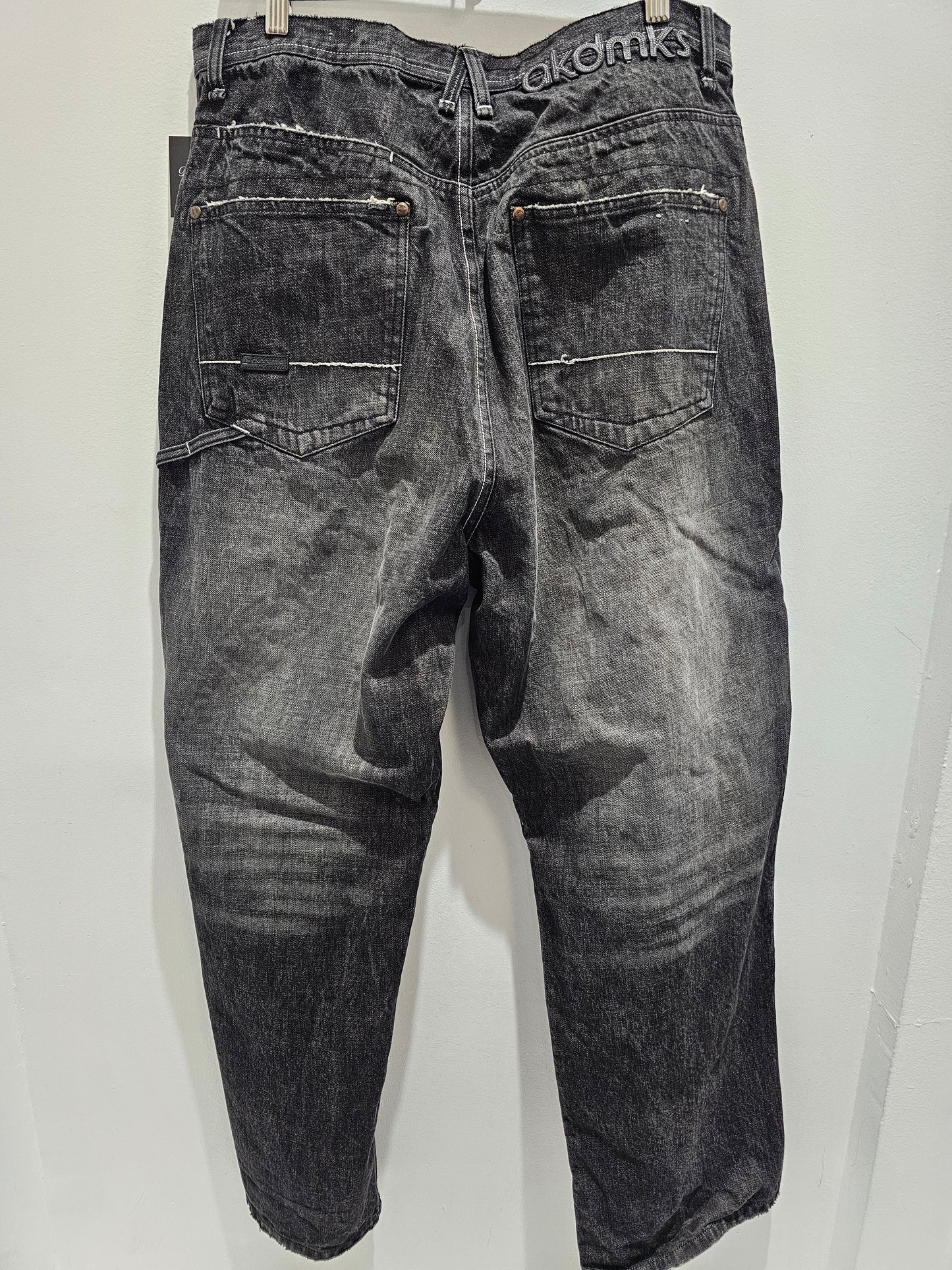 Akdmks y2k washed black leather pocket baggy denim jeans