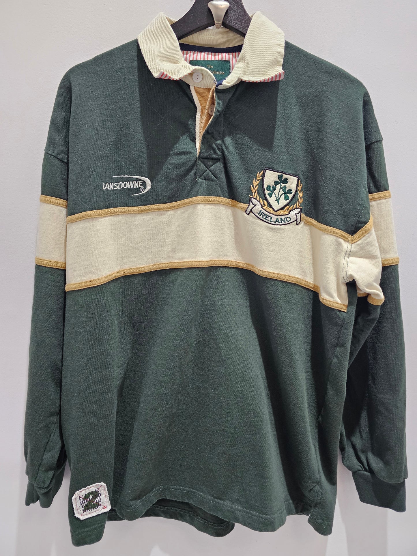 Lansdowne Ireland 🇮🇪 cream forest green Rugby polo longsleeve