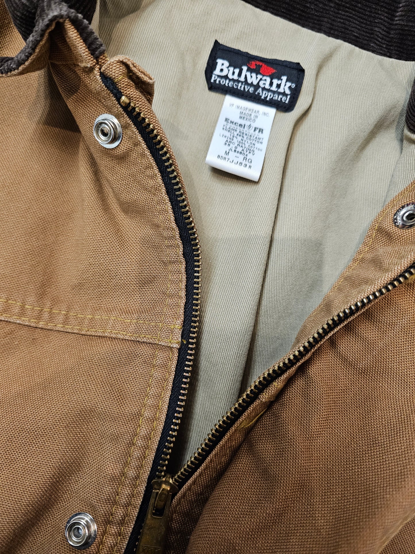 Bulwark FR zip up buttons brown workwear jacket