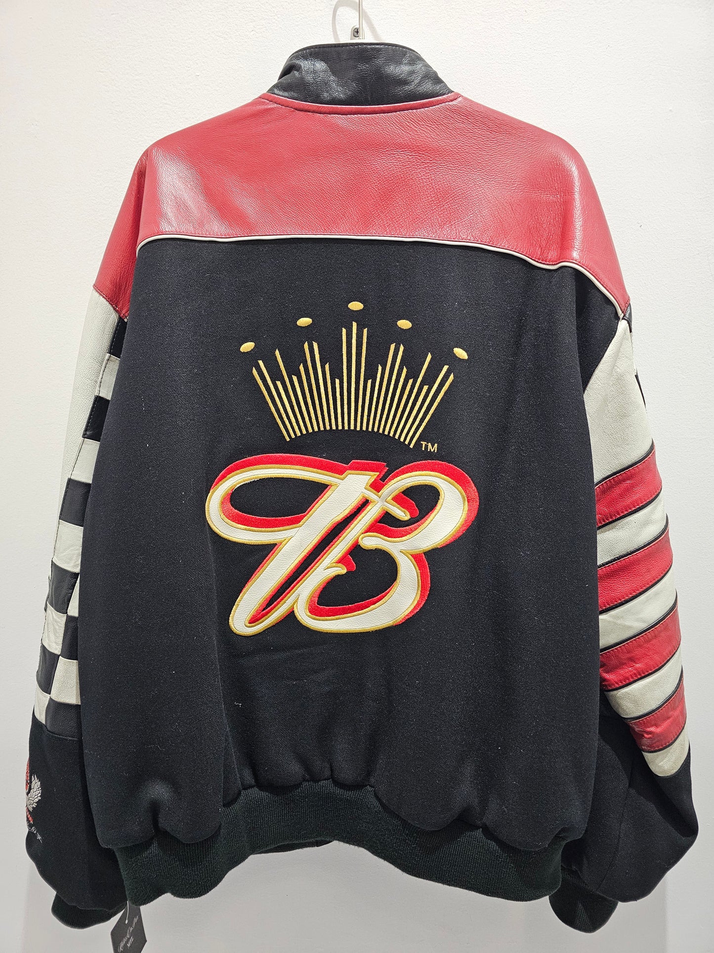 Chase Authentics Nascar Dale Earnhardt Jt Bud king of beers button reversible wool leather jacket