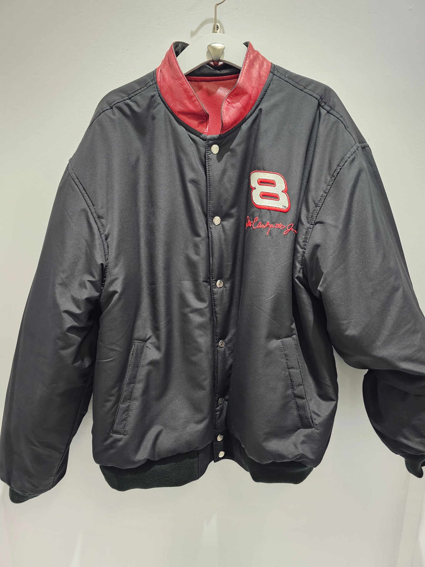 Chase Authentics Nascar Dale Earnhardt Jt Bud king of beers button reversible wool leather jacket