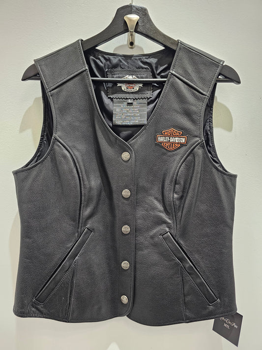 Harley davidson womens leather biker buttons vest