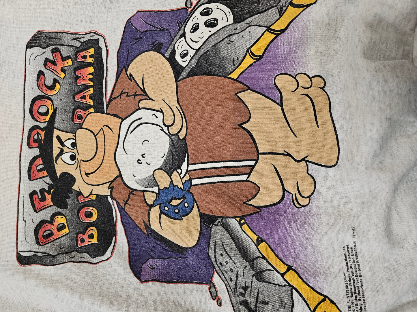 Vintage 1994 The Flintstones bedrock bowlerama oatmeal grey crewneck