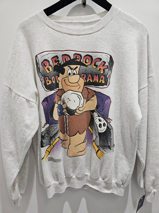 Vintage 1994 The Flintstones bedrock bowlerama oatmeal grey crewneck