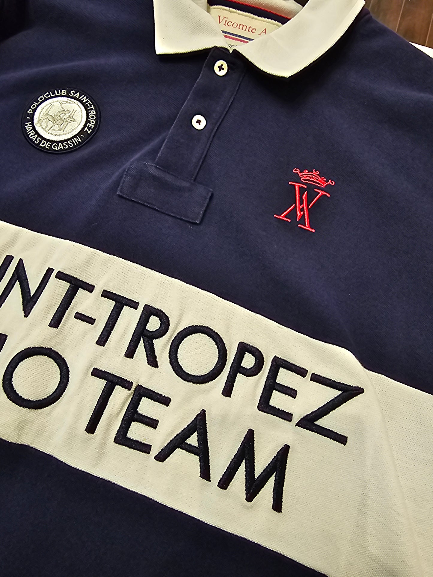 Saint Tropez Polo Team White Navy Buttons Polo Tshirt