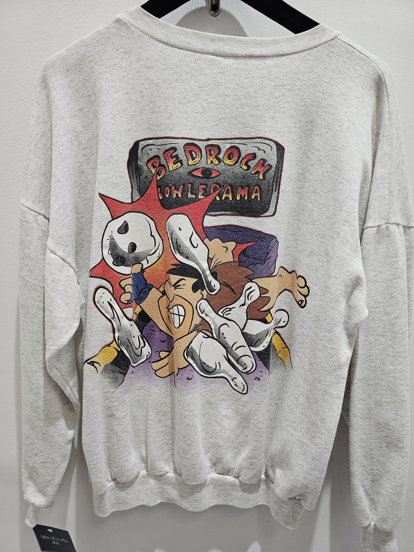 Vintage 1994 The Flintstones bedrock bowlerama oatmeal grey crewneck