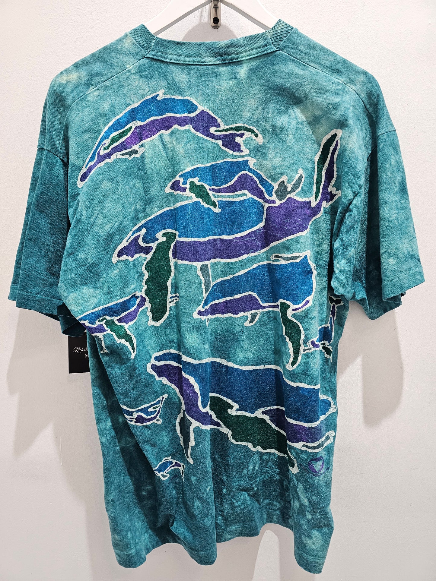 Vintage 95' liquid blue dolphins tie dye sthirt