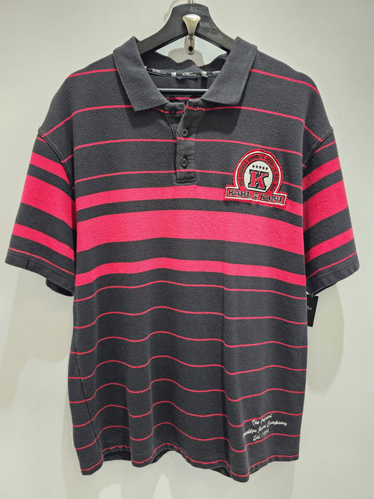 Karl Kani Y2K Striped Black Red Buttons Polo Tshirt