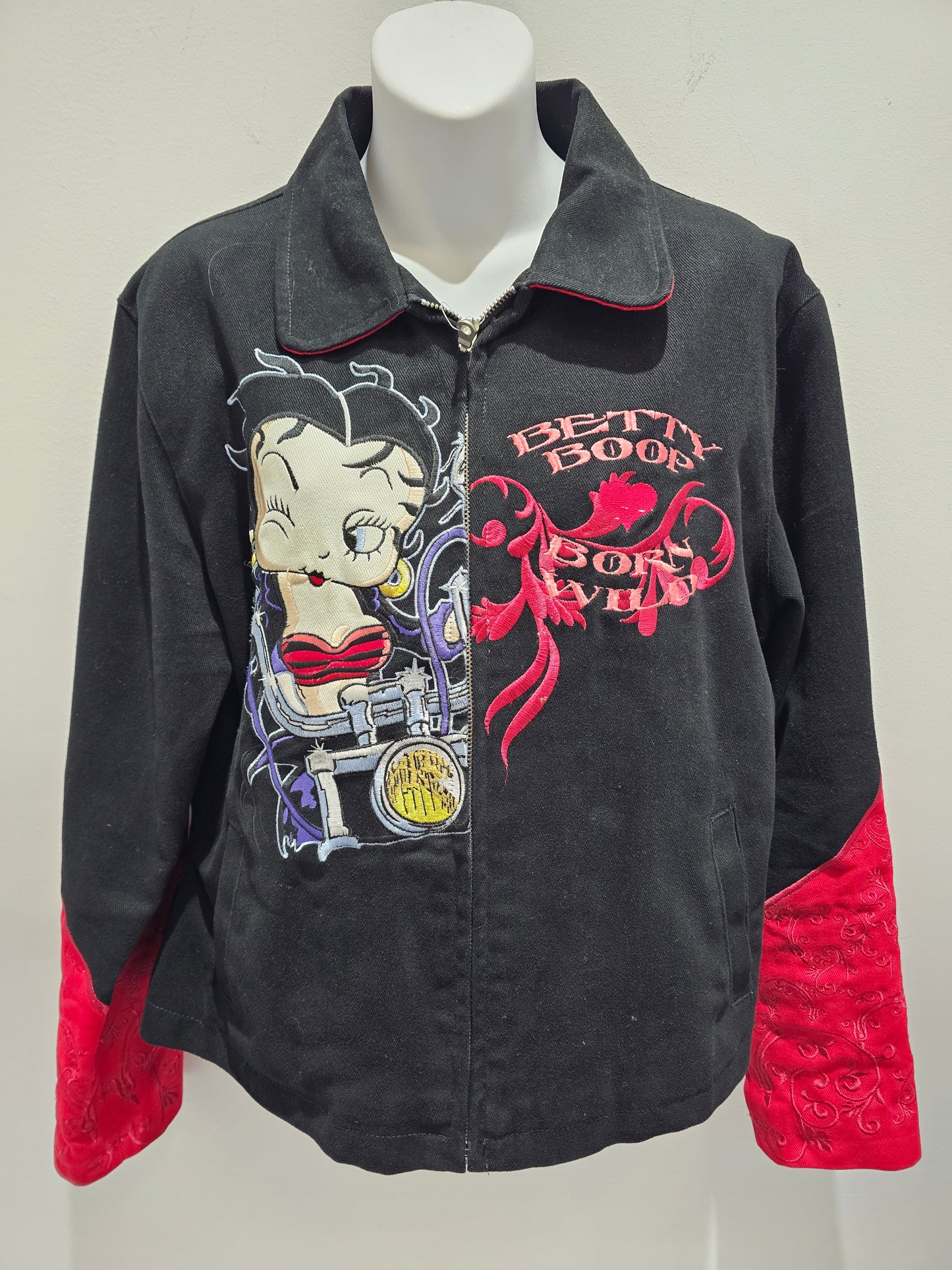 JH design betty boop born wild eat my dust zip up jacket